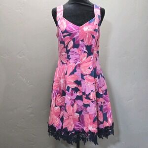 Donna Ricco Dress Sz 8 Pink Floral Lace Hem Sweetheart Lined Cocktail Party